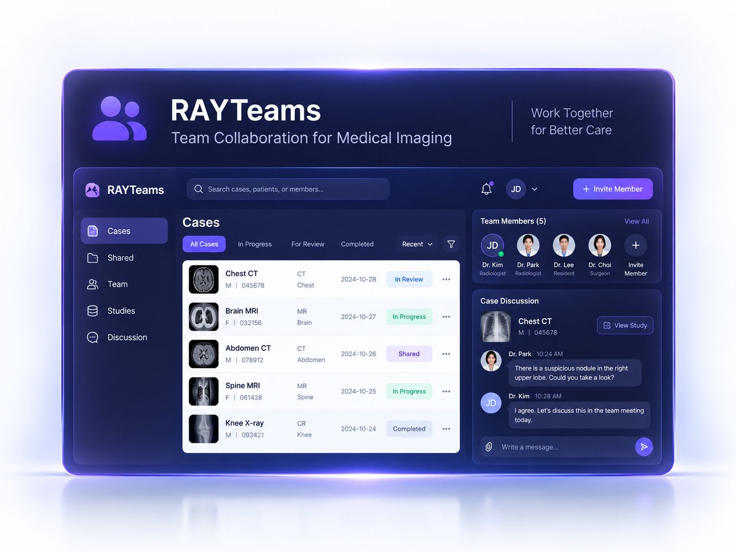 RAYTeams — Share medical data securely (screen for reference only).