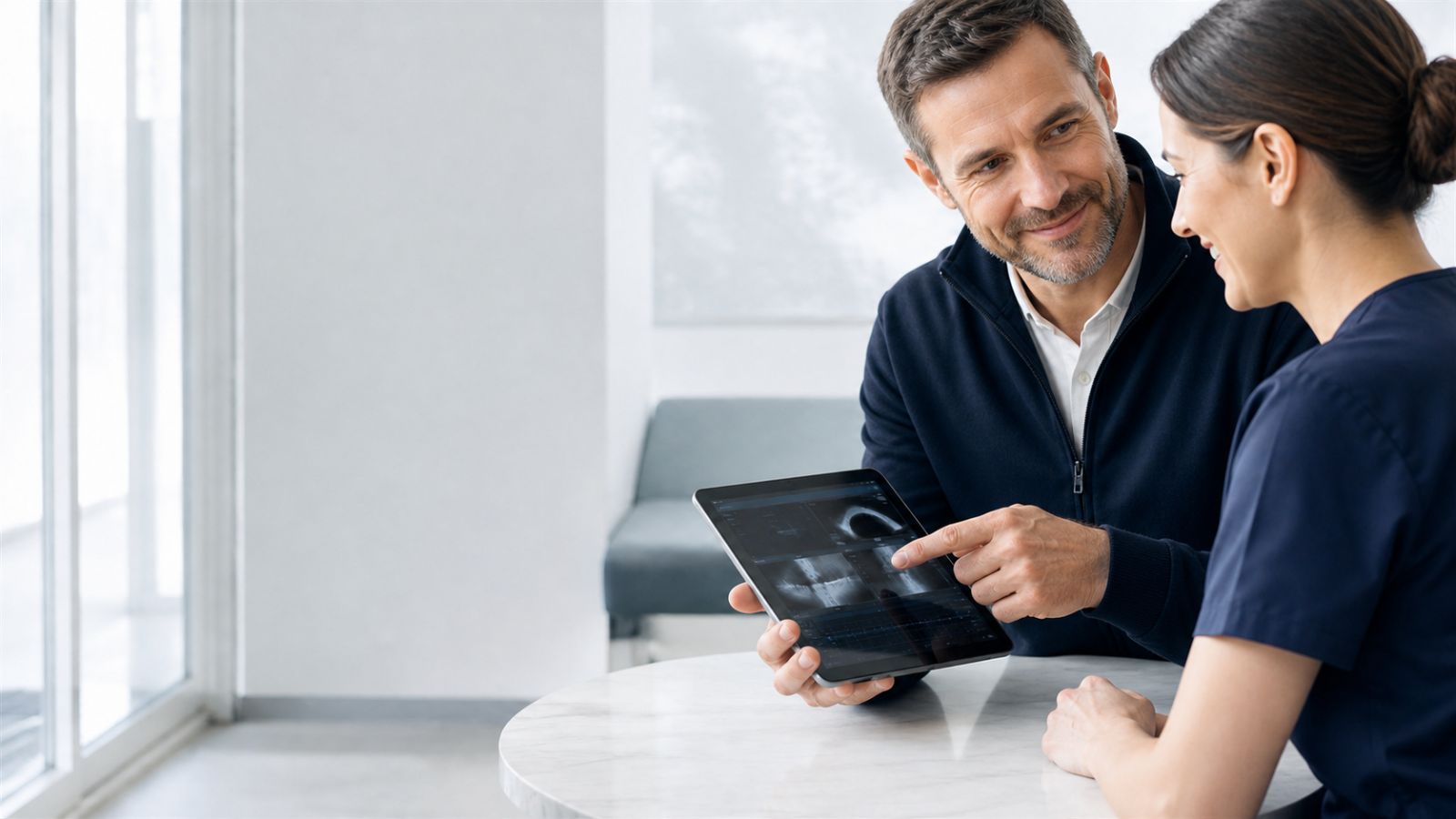 A partner showing the branded service on a tablet